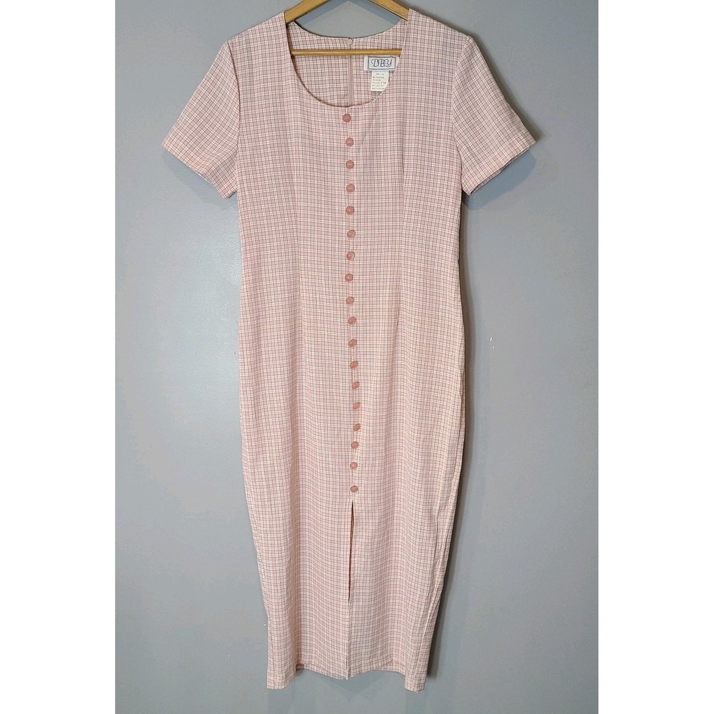VTG 90s DBY Pink Plaid Maxi Shirt Dress Women Sz 12 Grunge Y2K Cottage Coquette